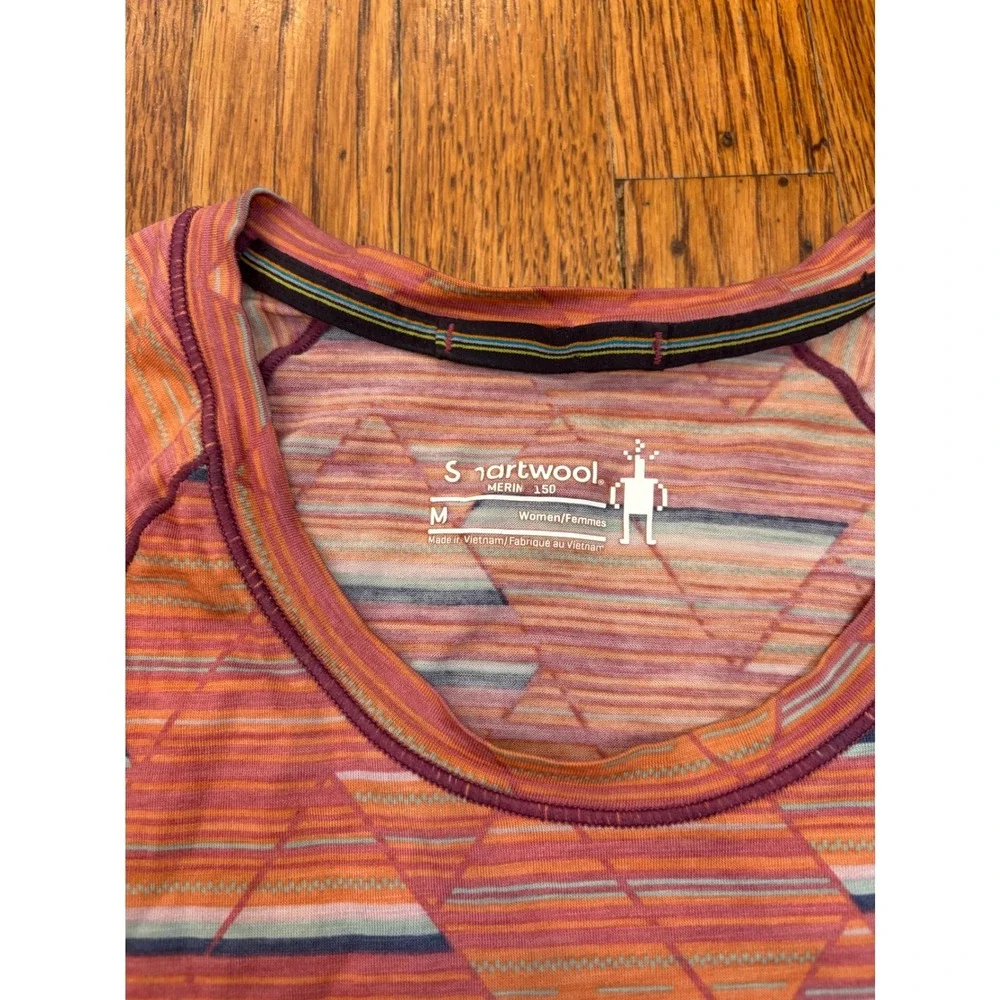 Smartwool Merino 150 Base Layer Top Womens Medium Pink Geometric Short Sleeve